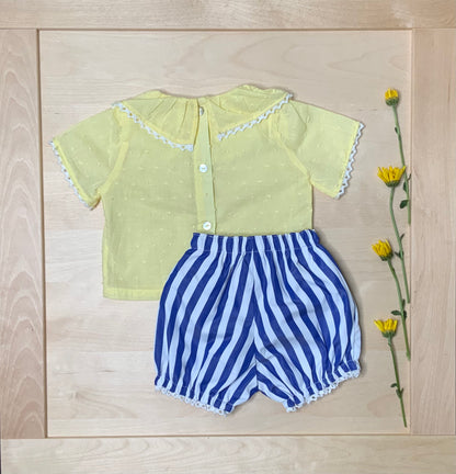 Toddler Girl Yellow Plumeti Blouse & Stripe Bubble Shorts Summer Set — The Canary