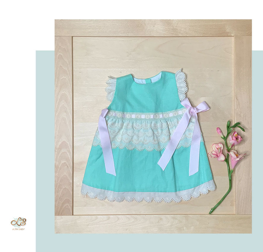 Puff Sleeve Mint Dress & Bloomers Set