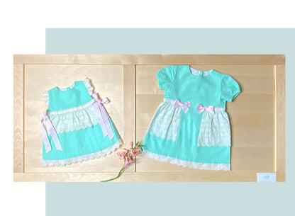 Puff Sleeve Mint Dress & Bloomers Set