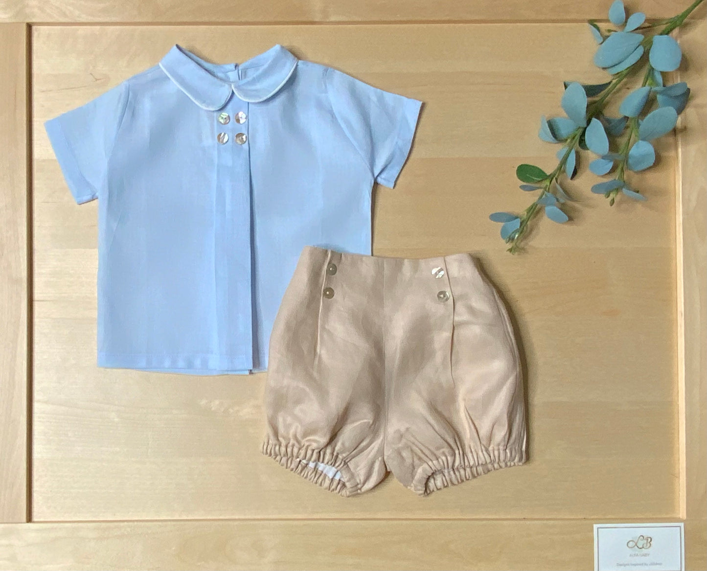 The Aciano — Sky Blue Linen Shirt & Beige Bubble Shorts Set