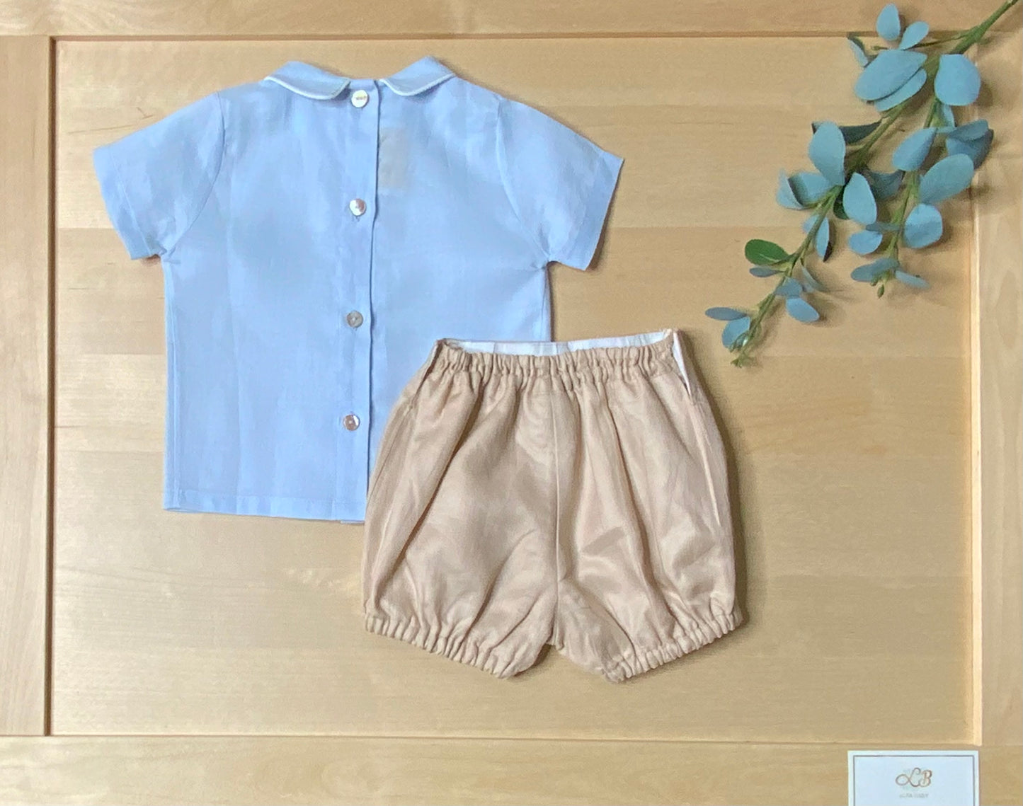 The Aciano — Sky Blue Linen Shirt & Beige Bubble Shorts Set