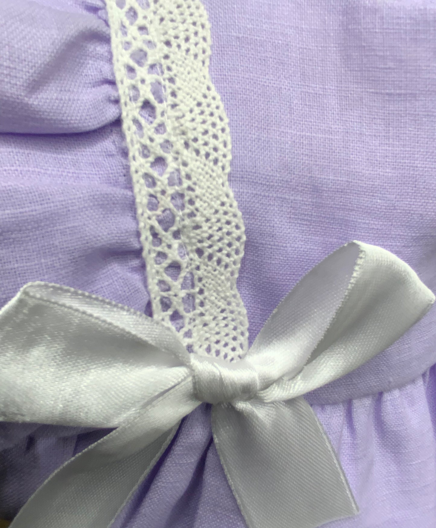 Infant, Girl Dress, Lavender Linen Empire Waist Dress and Bloomers Set