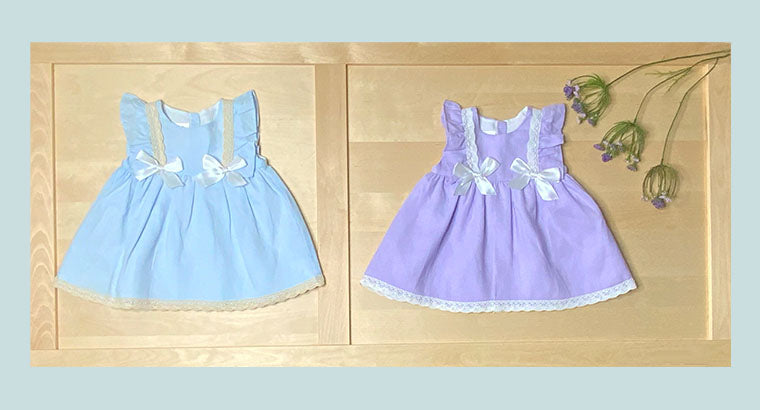 Infant, Girl Dress, Lavender Linen Empire Waist Dress and Bloomers Set