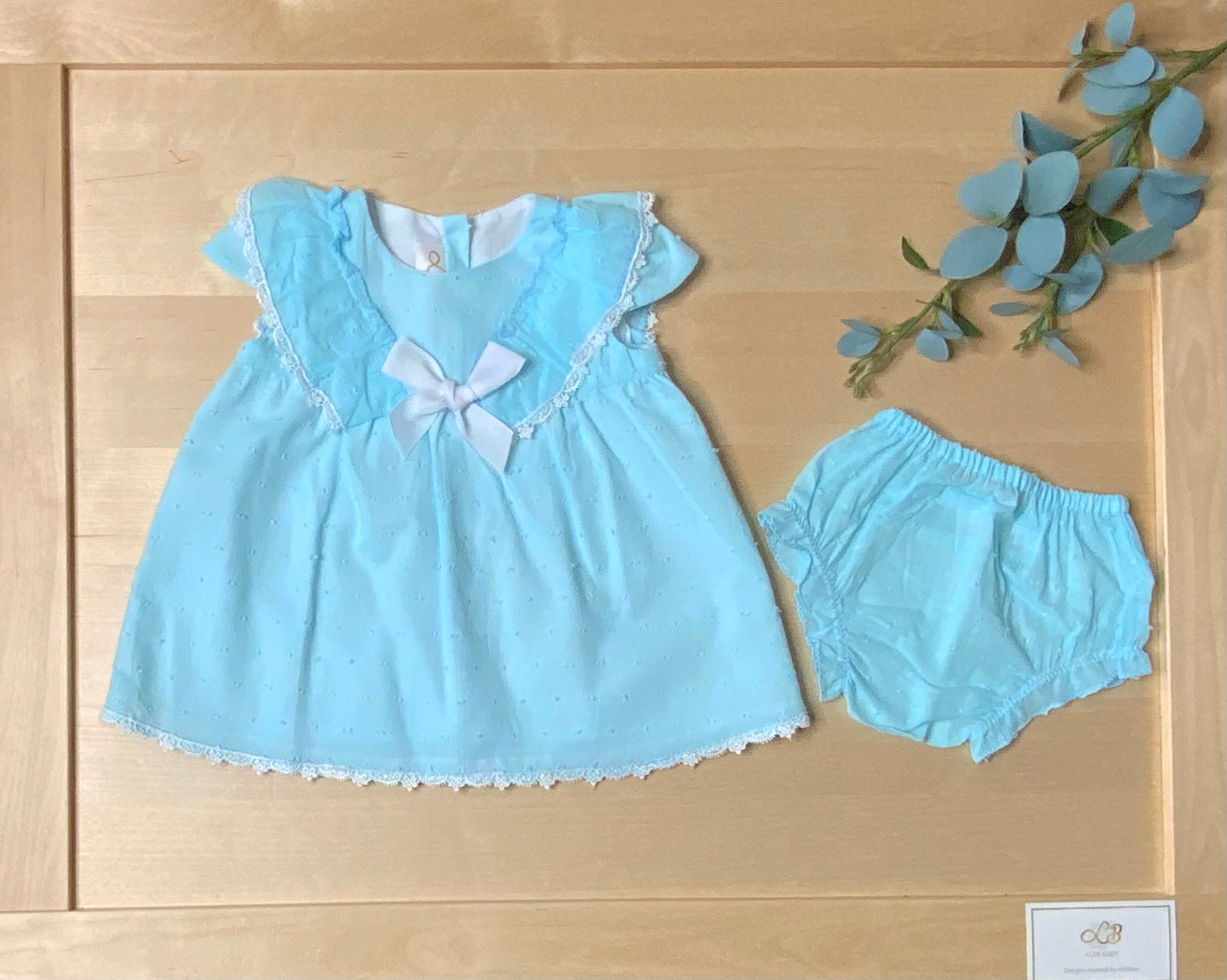 Newborn Baby-Toddler Dress- Fluttered Sleeves- Blue Girl's Dress- Bloomer Set-Children's Clothing Store