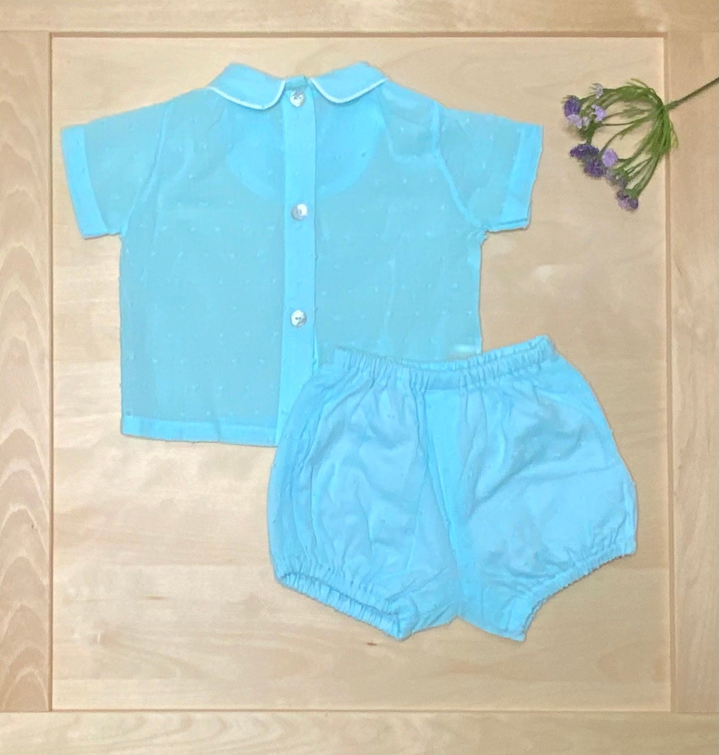 The Ciel — Baby Blue Plumeti Shirt & Bubble Shorts Set
