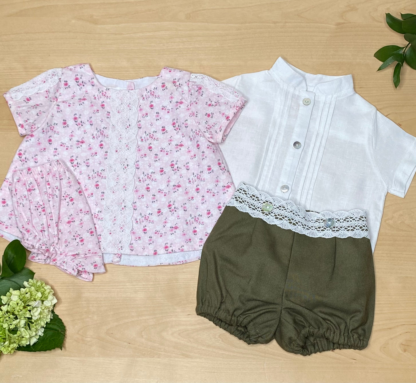 Boys-White Linen Shirt- Olive Shorts Set-Boy's Clothing Store-Toddler Boy Set