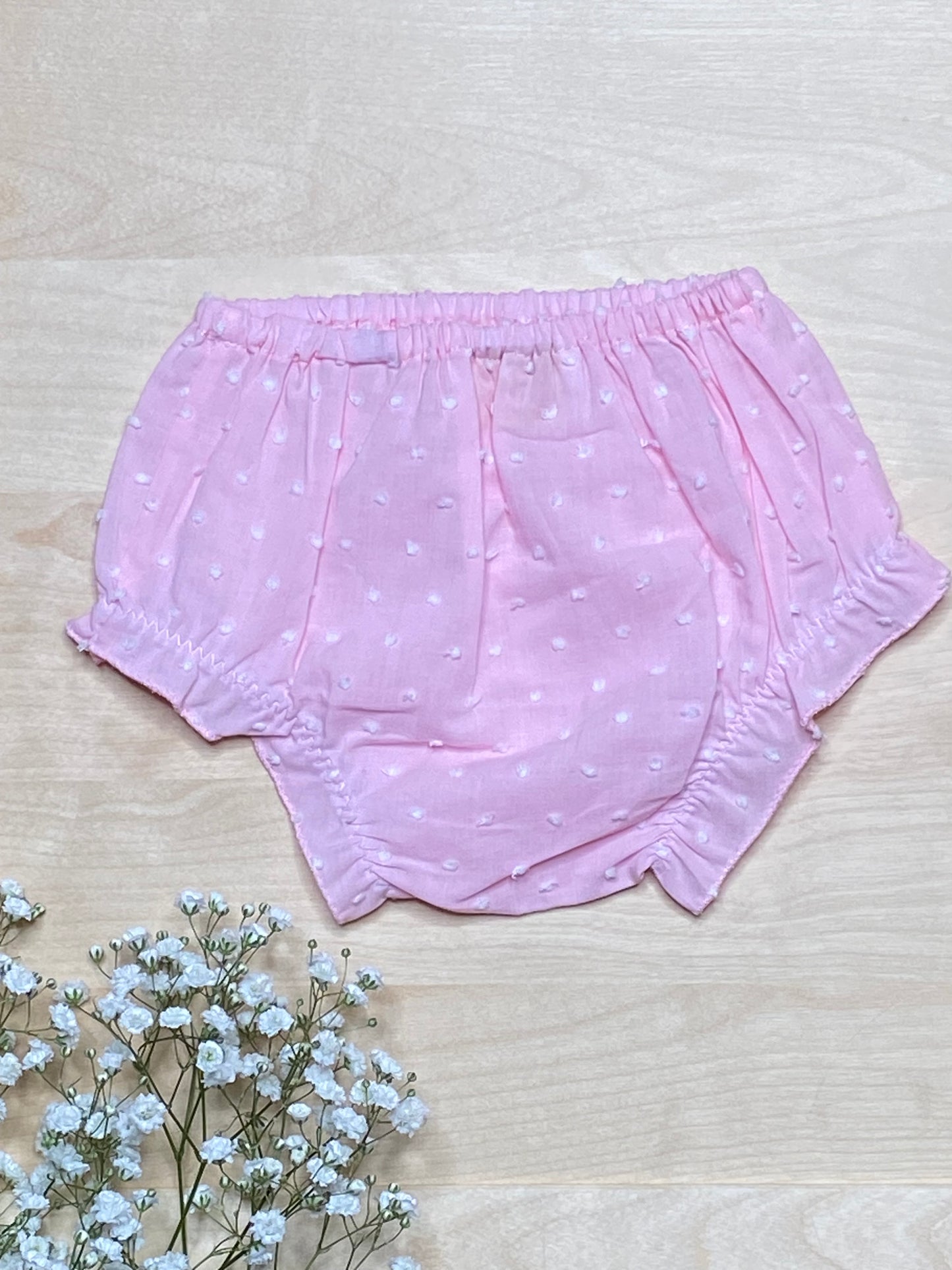 The Peony — Pink Swiss Dot Flutter Sleeve Dress & Bloomers Set