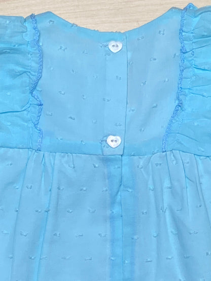 The Celeste — Blue Swiss Dot Flutter Sleeve Dress & Bloomers Set