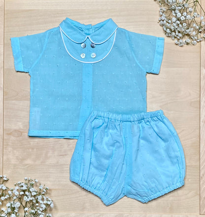 The Ciel — Baby Blue Plumeti Shirt & Bubble Shorts Set