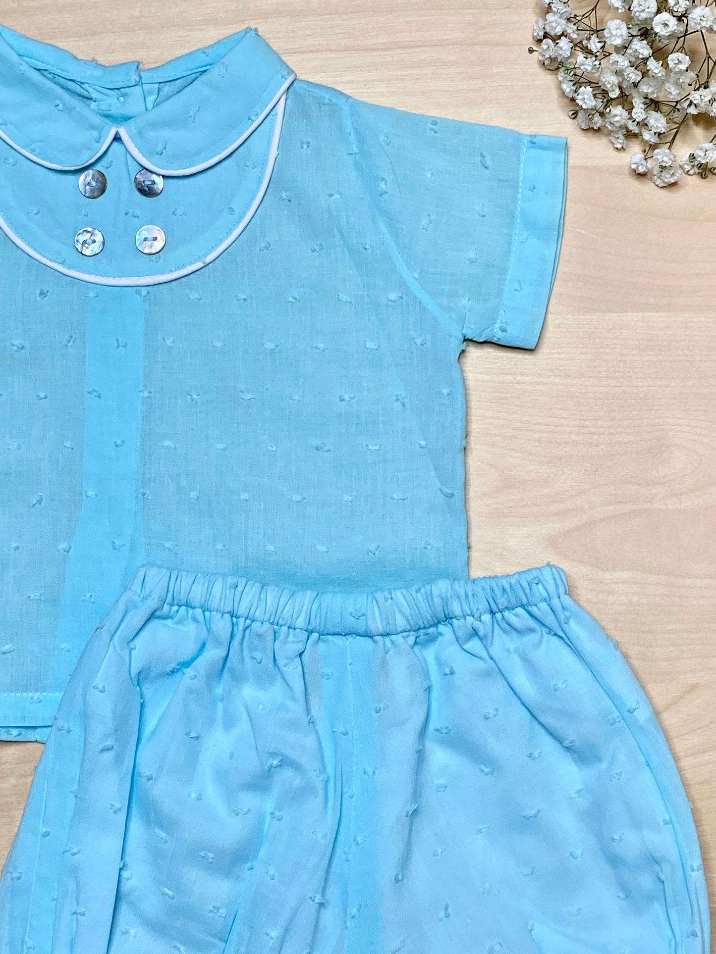 The Ciel — Baby Blue Plumeti Shirt & Bubble Shorts Set