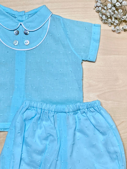 The Ciel — Baby Blue Plumeti Shirt & Bubble Shorts Set