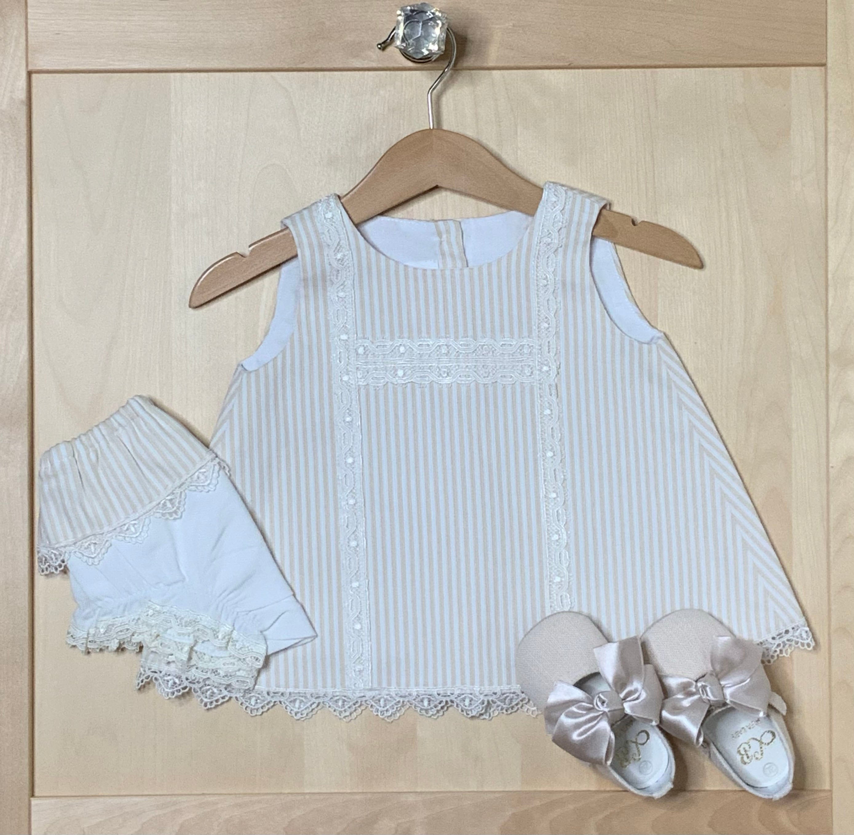 Ivory Vanilla Baby and Toddler Girl Dress and Diaper Cover Set-Shoes to Complete Look