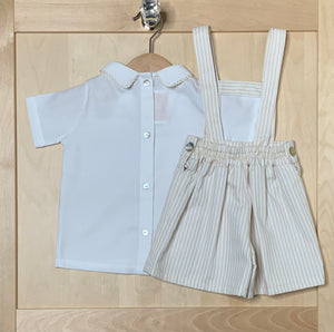 Ivory-Vanilla Baby Boy, Toddler Suspender Shorts and White Shirt-Back