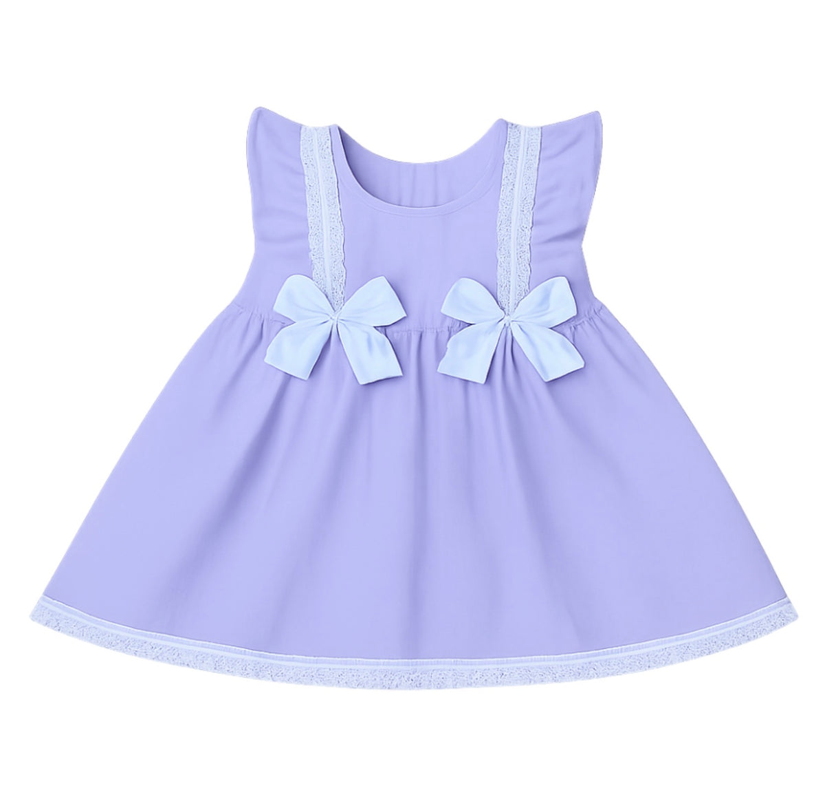 The Violet lavender linen empire waist dress and bloomers set flat lay — Alfa Baby Boutique