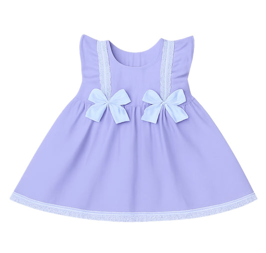 The Violet lavender linen empire waist dress and bloomers set flat lay — Alfa Baby Boutique