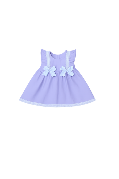 Lavender linen empire waist dress and bloomers set for infant girls - Alfa Baby Boutique