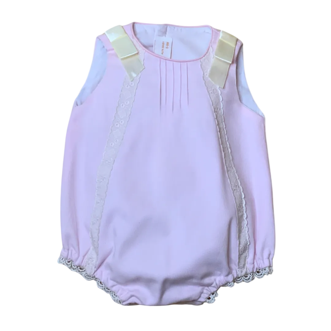  Pink pique bubble romper and bonnet set for baby girls - Alfa Baby Boutique