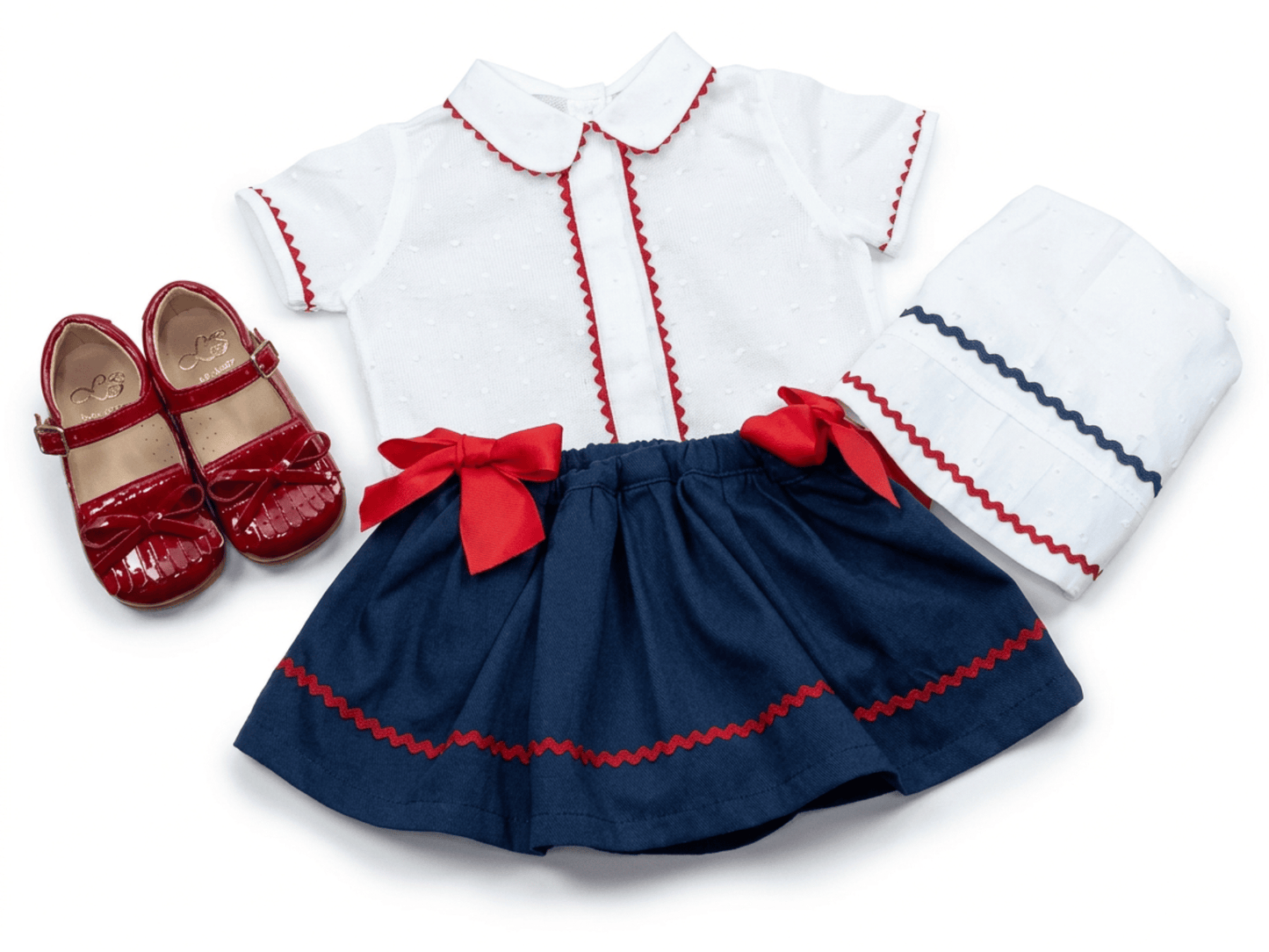 The Liberty — Red, White & Blue Plumeti Blouse, Skirt & Bonnet Set