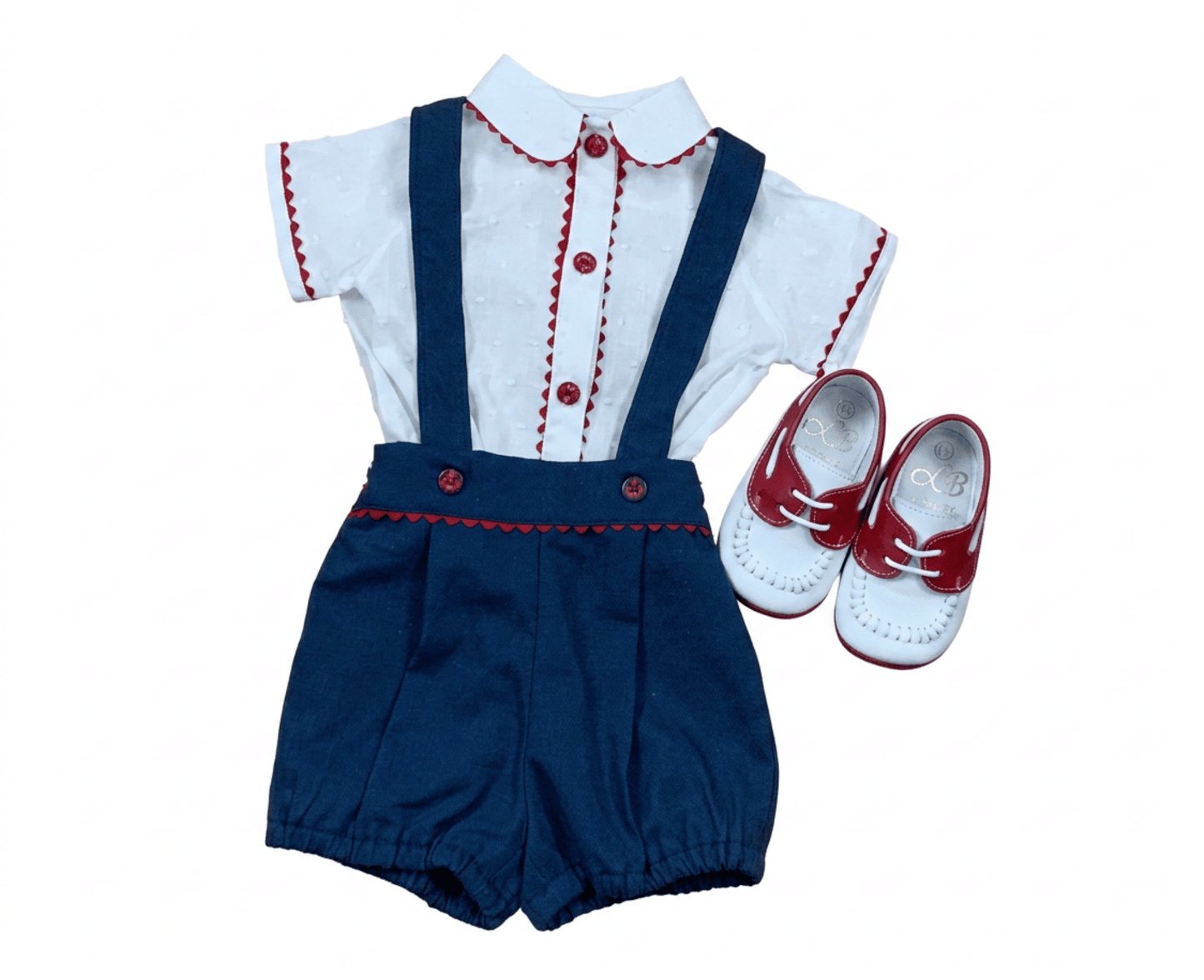 The Lincoln — Red, White & Blue Plumeti Shirt & Suspender Shorts Set