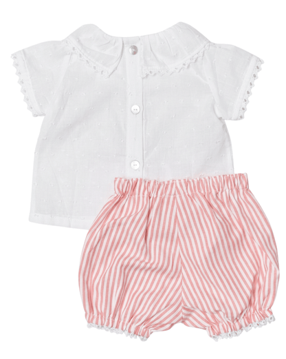 Toddler Girl Coral Plumeti Blouse & Stripe Bubble Shorts Summer Set — The Coral