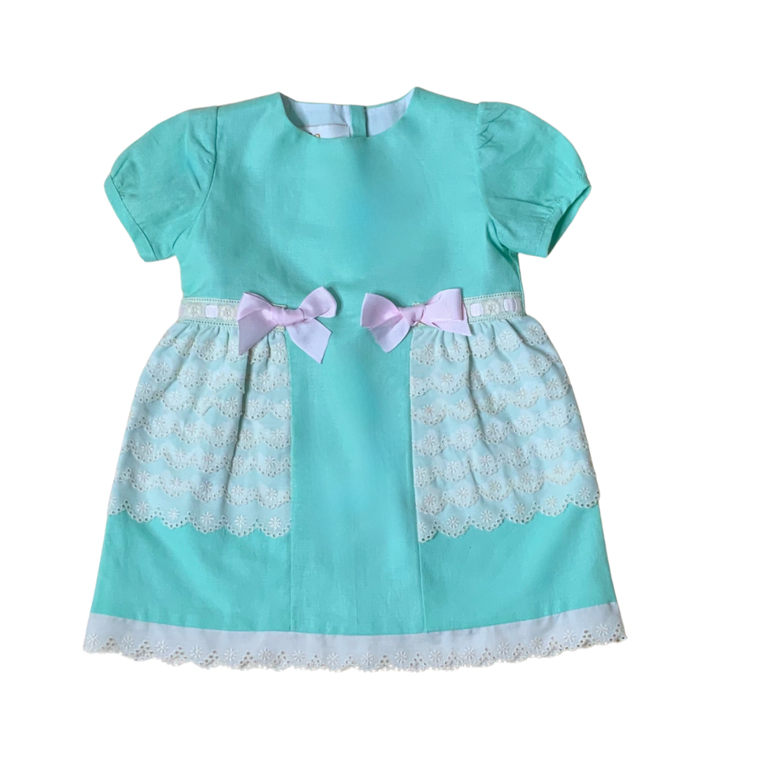 Mint Puff sleeve mint green baby girl dress and bloomers set