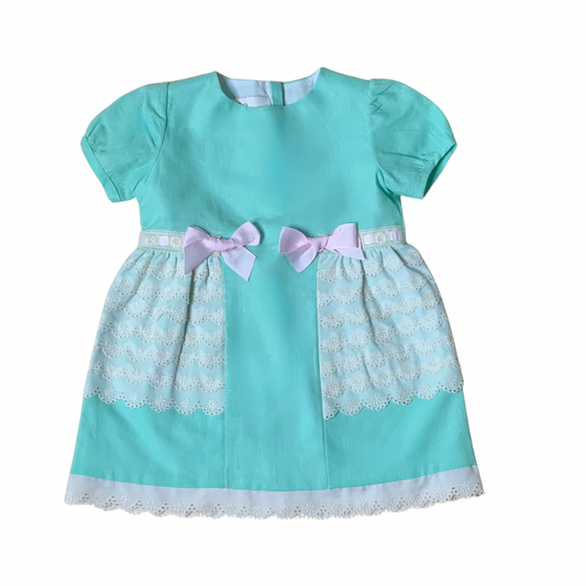 Mint Puff sleeve mint green baby girl dress and bloomers set