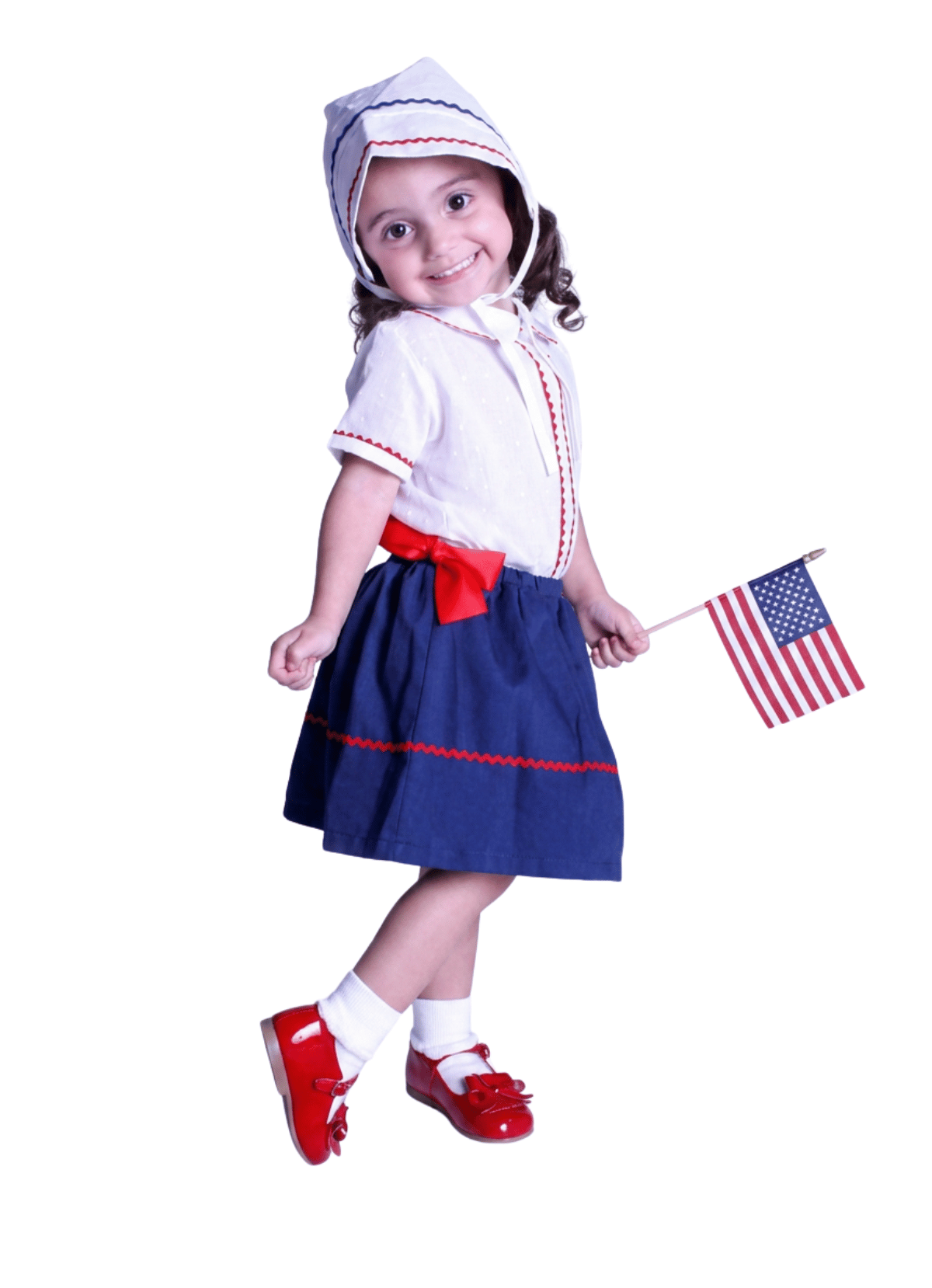The Liberty — Red, White & Blue Plumeti Blouse, Skirt & Bonnet Set