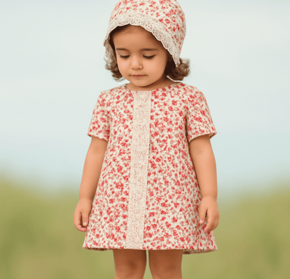 The Poppy — Red Floral Puffed Sleeve Dress & Bloomers Set
