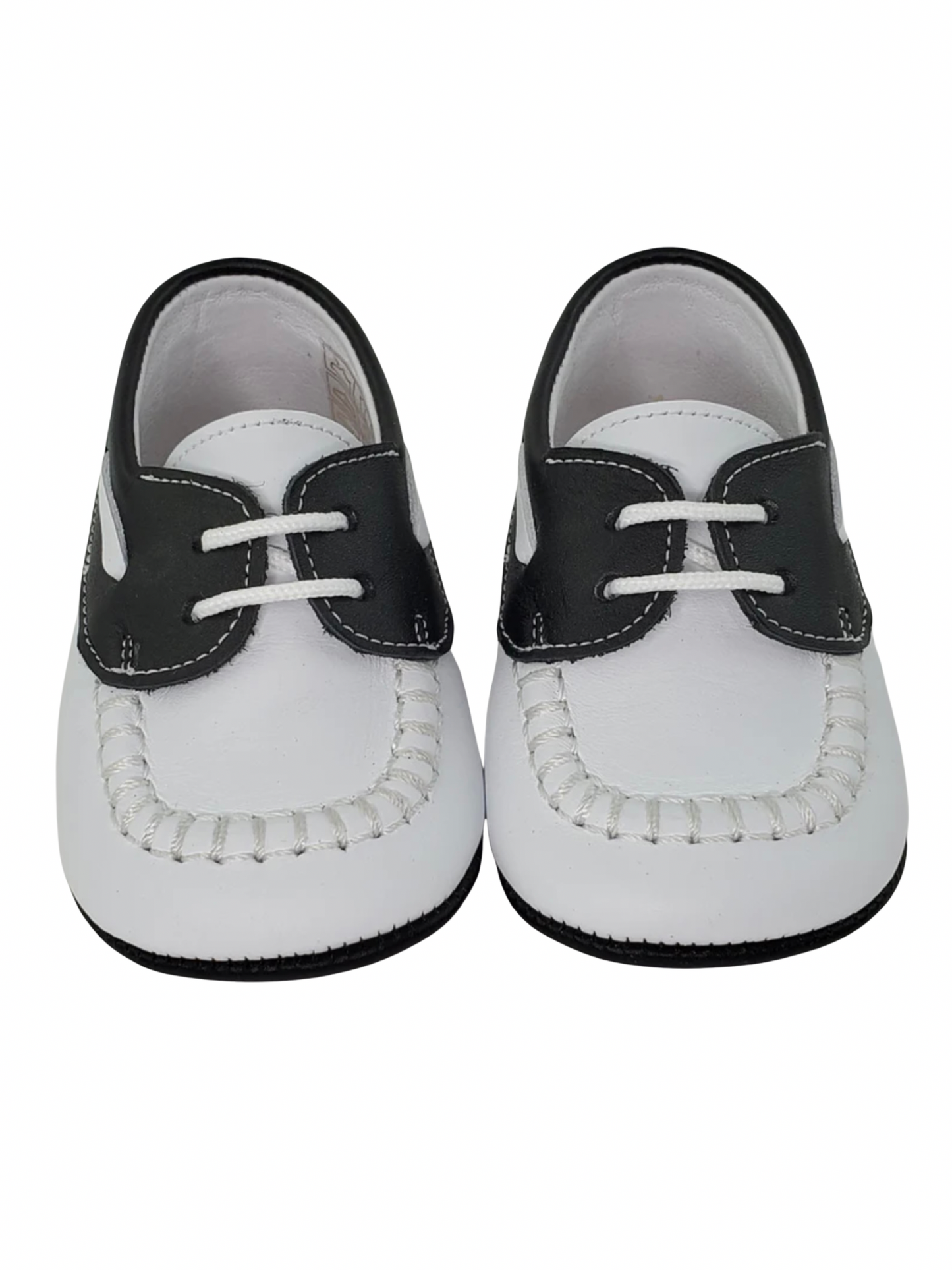 Zapatos para bebés, niños, cuero blanco napa y zapatos de pre-andador moc negros