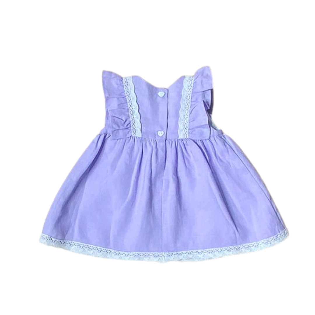 Infant, Girl Dress, Lavender Linen Empire Waist Dress and Bloomers Set