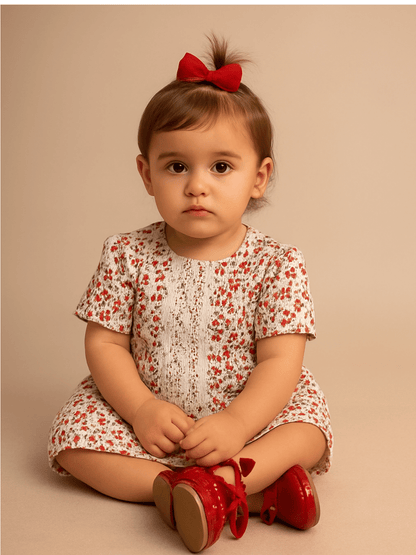 Baby Girl Red Floral Puffed Sleeve Dress & Bloomers Set — The Poppy