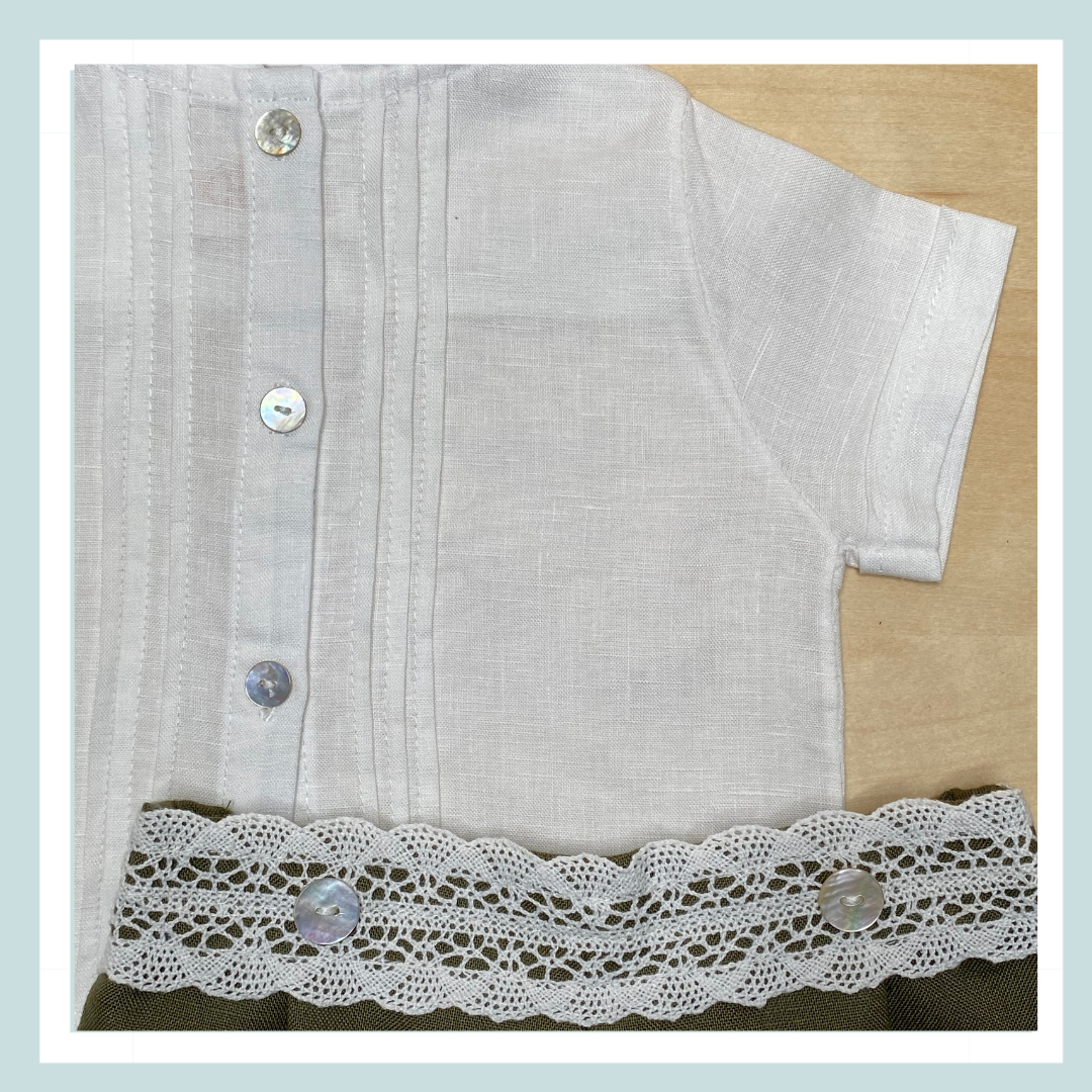Boys-White Linen Shirt- Olive Shorts Set-Boy's Clothing Store-Toddler Boy Set