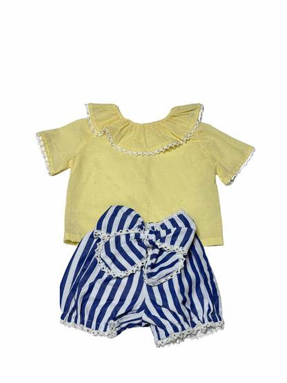 Toddler Girl Yellow Plumeti Blouse & Stripe Bubble Shorts Summer Set — The Canary