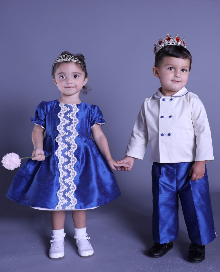 The Windsor — Boys’ Ivory & Royal Blue Cotton and Silk Set