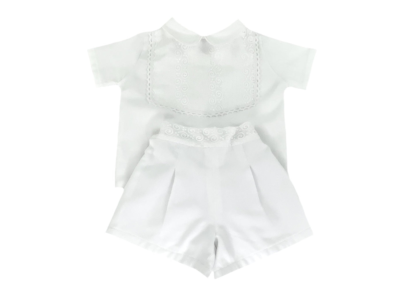 White embroidered cotton top and shorts set for baby boys - Alfa Baby Boutique
