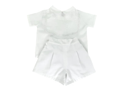 White embroidered cotton top and shorts set for baby boys - Alfa Baby Boutique