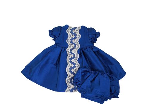 Baby girl royal blue silk dress with bloomers detail - Alfa Baby Boutique