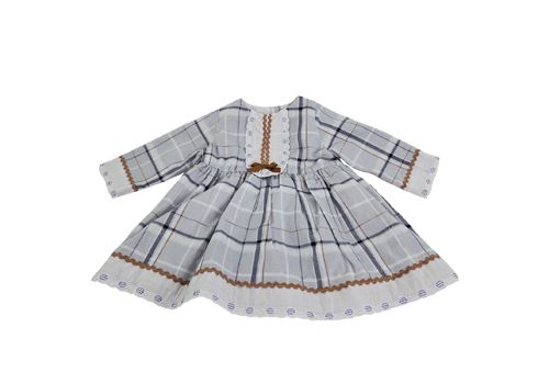 Light gray plaid long sleeve baby girl dress and bloomers set - Alfa Baby Bo