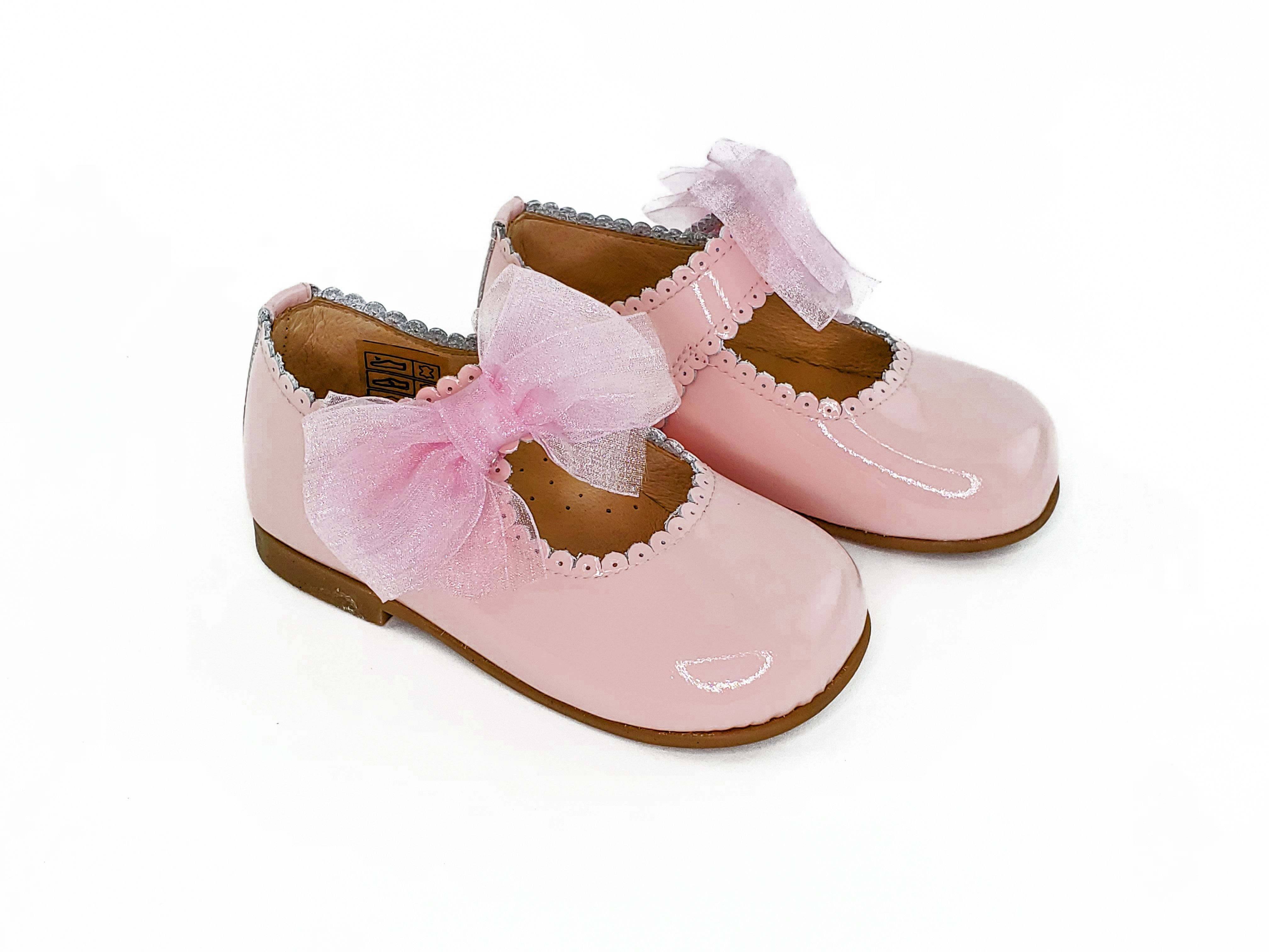 Baby Girl Pink Patent Tule Bow Scalloped Mary Janes Shoes-Girl's Shoes-Girl's Shoes Store Girls Shoes Alfa Baby Boutique 5 Pink Female Shoes-Right Side View