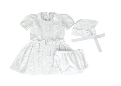 White dress with bonnet and bloomers