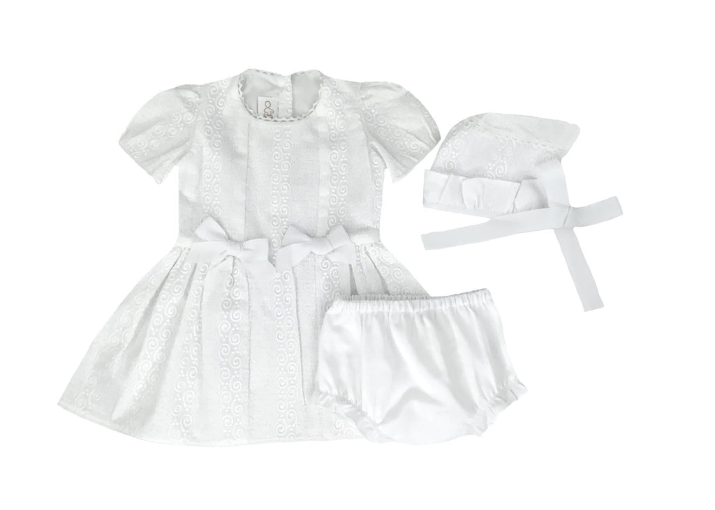 Embroidered White Cotton Puffed Sleeves Girl's Dress, Bonnet, Bloomers Set-Children Clothing Store Dress, Bloomers & Bonnet Alfa Baby Boutique 18 White Female