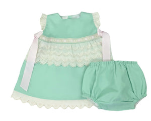 Abrir la imagen en la presentación de diapositivas, Flutter Sleeves Mint Girl&#39;s Dress and Bloomers Set-Children&#39;s Clothing Store Dress &amp; Bloomers Set Alfa Baby Boutique 0-3 Green Female
