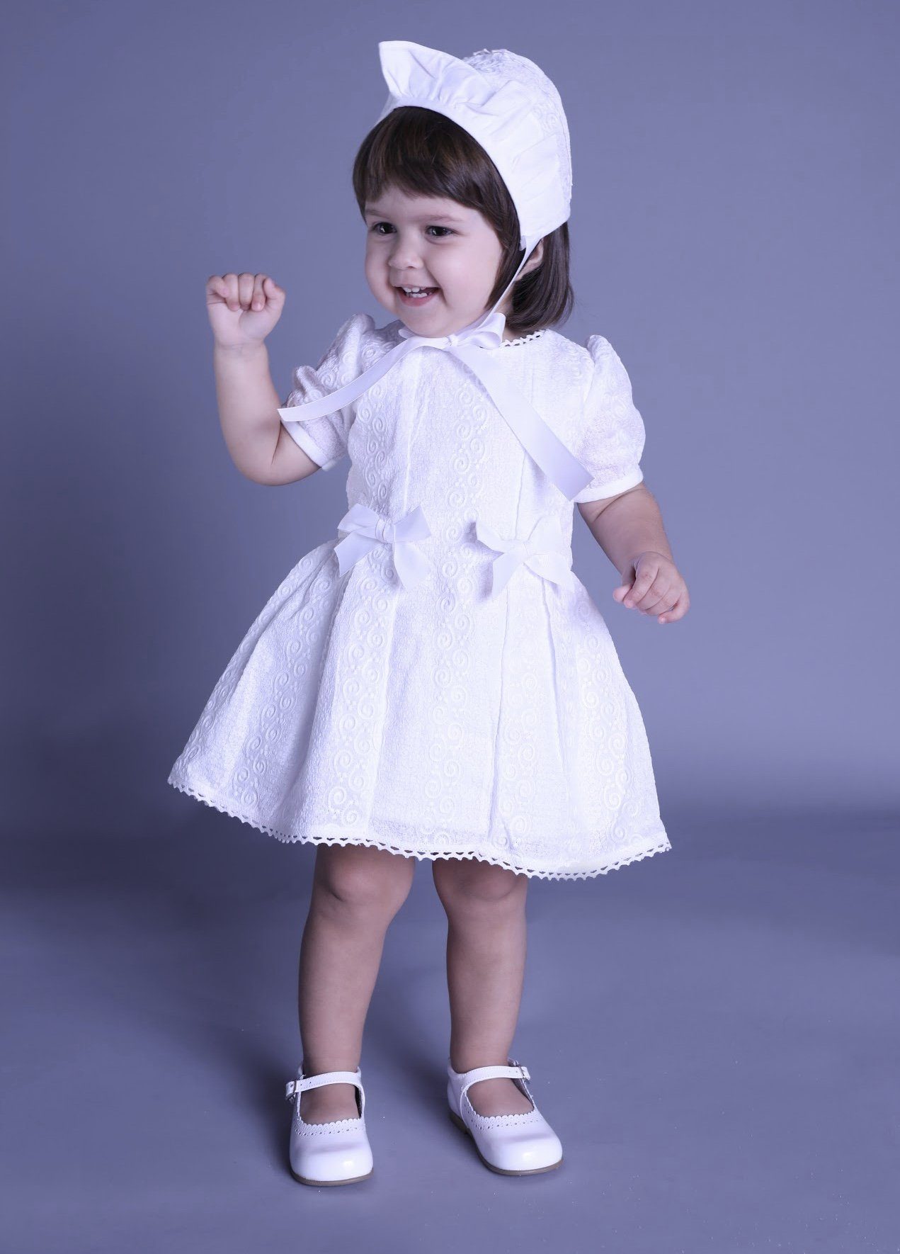Girls Dress Embroidered White Cotton Puffed Sleeve Dress, Bonnet, and Bloomers Dress, Bloomers & Bonnet Alfa Baby Boutique 