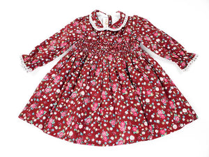 Open image in slideshow, Hand Smocked Long Sleeve Floral Girl&#39;s Dress and Bloomers Set-Children&#39;s Clothing Store Dress &amp; Bloomers Set Alfa Baby Boutique 0-3 Red Female
