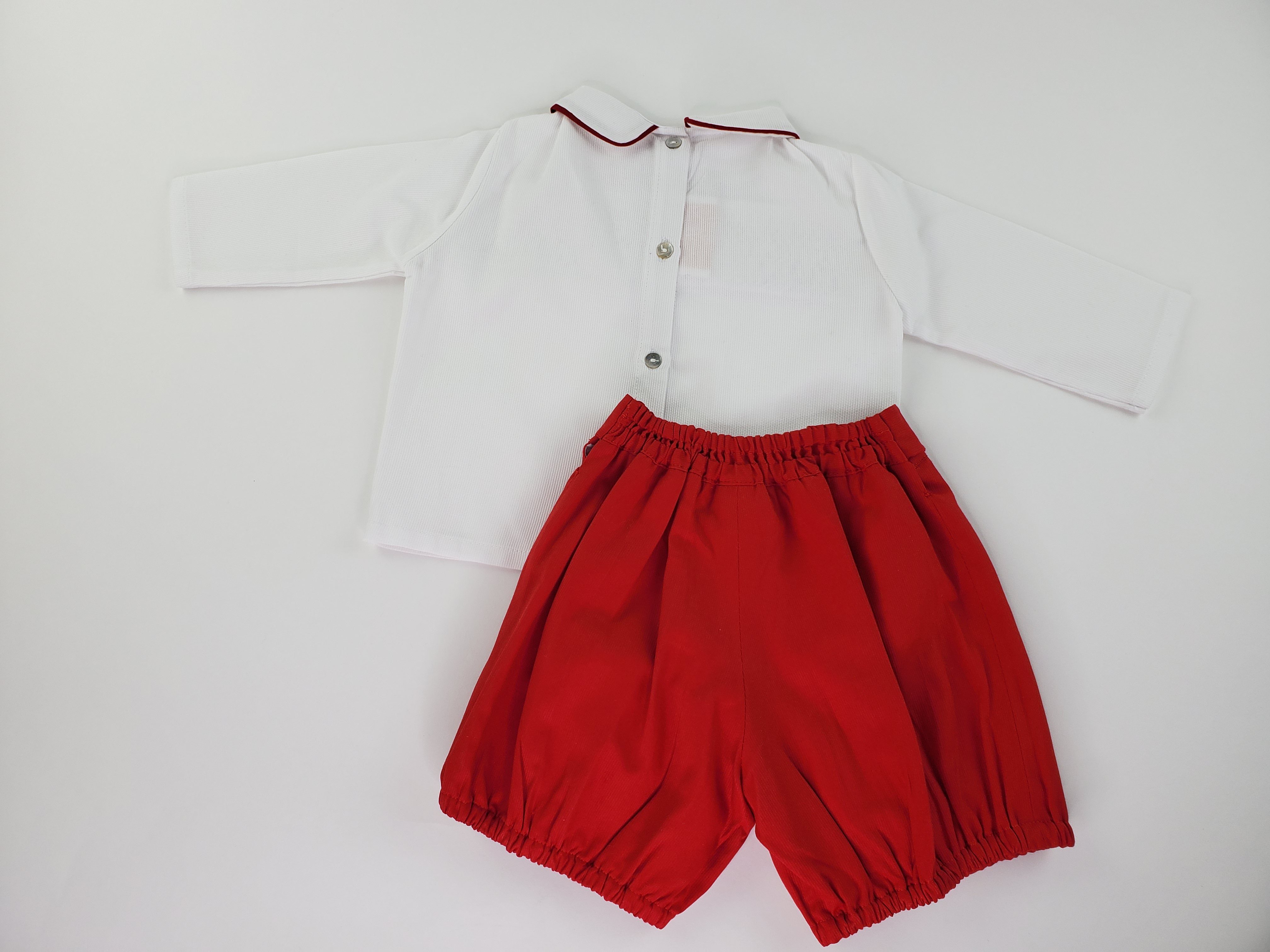 Hand Smocked Red and White Long Sleeve Set-Boy's Clothing-Boy's Clothing Store Shirt & Short Set Alfa Baby Boutique 