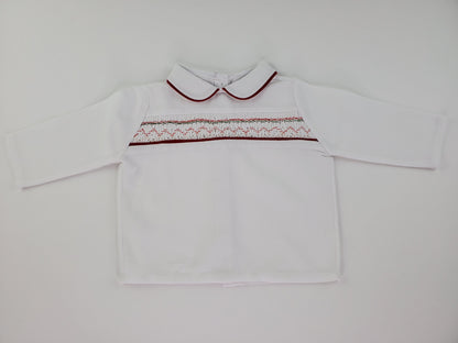 Hand Smocked Red and White Long Sleeve Set-Boy's Clothing-Boy's Clothing Store Shirt & Short Set Alfa Baby Boutique 