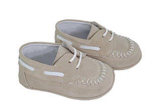 Infant, Boys Moccasins, Latte Suede and Napa White Leather Moc Toe Pre-walker Shoes Boys Shoes Alfa Baby Boutique 