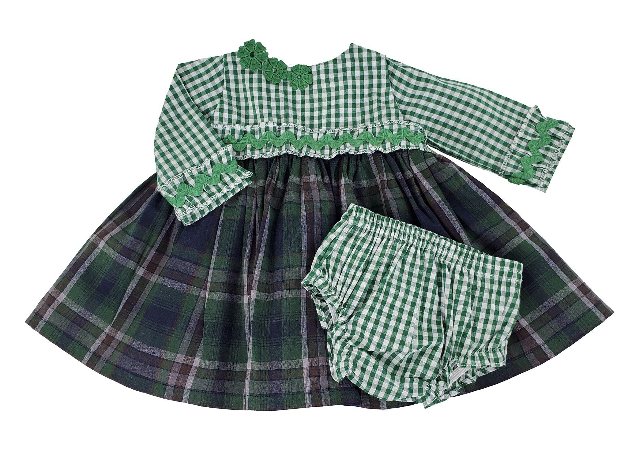 Infant, Girl Dress, Empire Waist Long Sleeve Check and Plaid Dress with Bloomers Dress & Bloomers Set Alfa Baby Boutique 