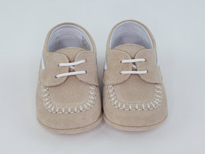 Latte Suede and Napa White Moc Toe Pre-walker Shoes Boys Shoes Alfa Baby Boutique 