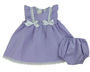 Ouvrir l&#39;image dans le diaporama, Lavender Linen Empire Waist Dress and Bloomers Set Dress &amp; Bloomers Set Alfa Baby Boutique 0-3 Lavender Female
